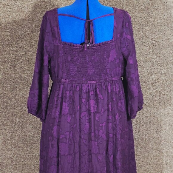 Torrid Mini Clip Floral Square Neck Tiered Pockets Dress Sz 1 Plum Pre-Owned - Picture 3 of 7